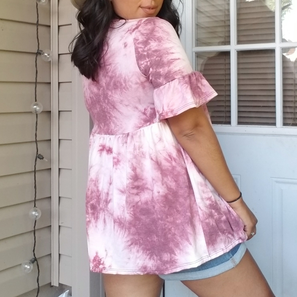 WHAT A DAY TIE DYE RUFFLE TUNIC TOP - Picture 3 of 16